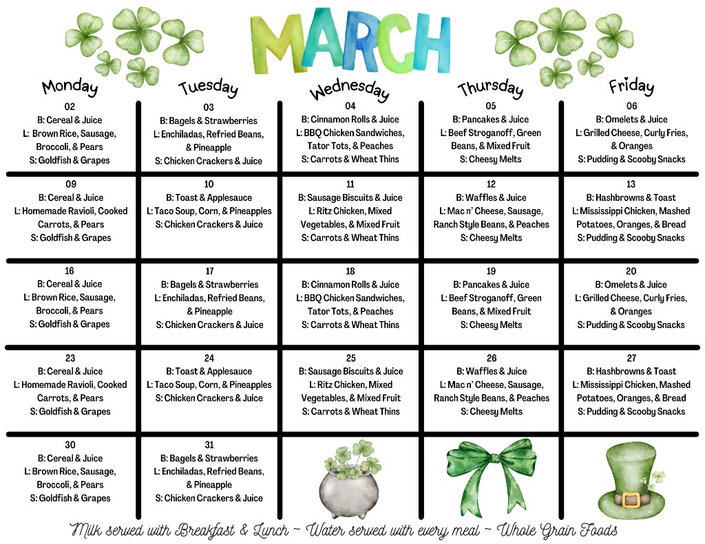 Monthly Meal Calendar